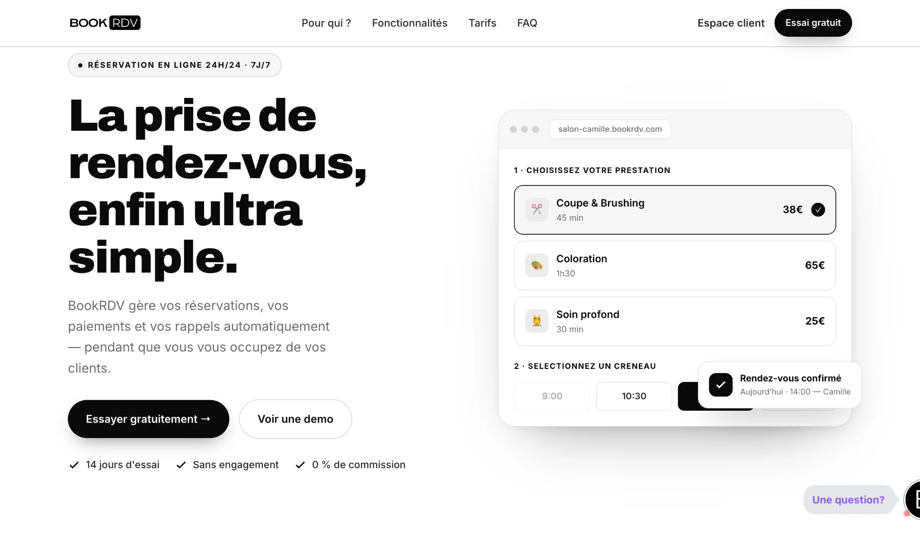 L'ancien site BookRDV : logo noir, mise en page en noir et blanc